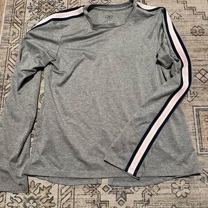 Girls Athletic Works Heather Gray Long Sleeve with Navy/Pink Stripes